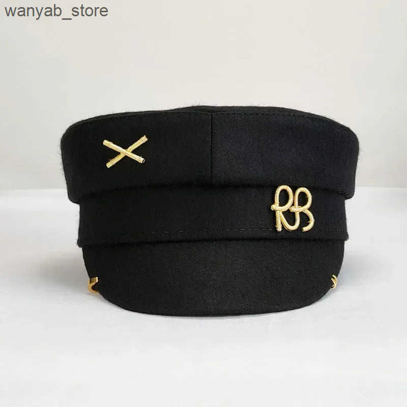 Berets Brand New Autumn Winter Wool Hat with Metal Letter Women Newsboy Cap Earrings Flat Caps L240910