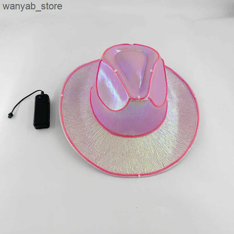 Wide Brim Hats Bucket Western LED Cowboy Hat Cowgirl Retro Light Jazz Top Glowing Bride Cosplay Costume Suit For Women Men L240910
