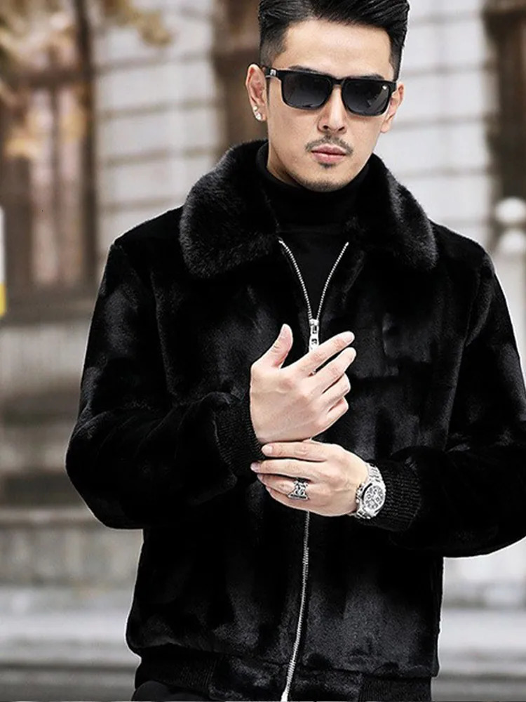 Graphene Mink Black Coat Mens Zipper Haining Fur Mink Fur Coat Autumn Winter Street Fashion Jacket Men Coat Outerwear 241126