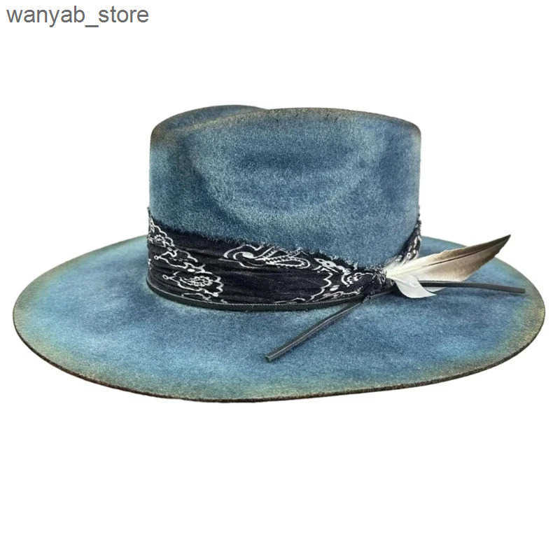 Wide Brim Hats Bucket Hats Vintage Ethnic Wool Wide Brim Hat with Distressed Look Fashion Forward and Versatile for Adults L240910