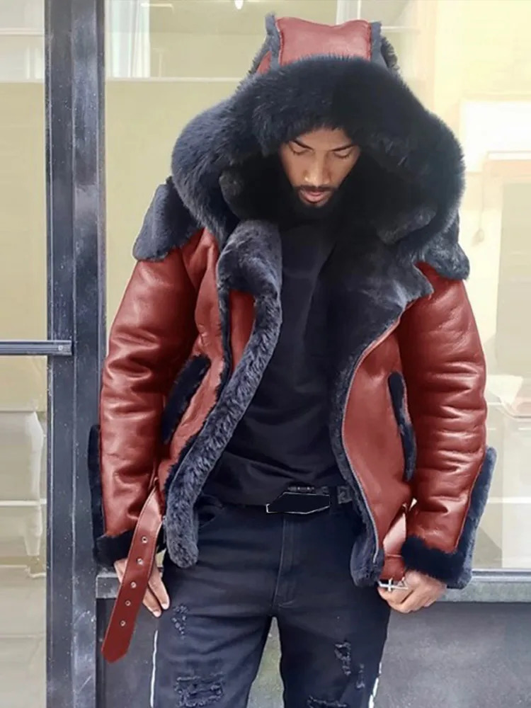 Leather Fleece Thicken Fur Coat Fashion Male Pu Zipper Short Jacket 2024 Winter Men Warm Pilot 241120