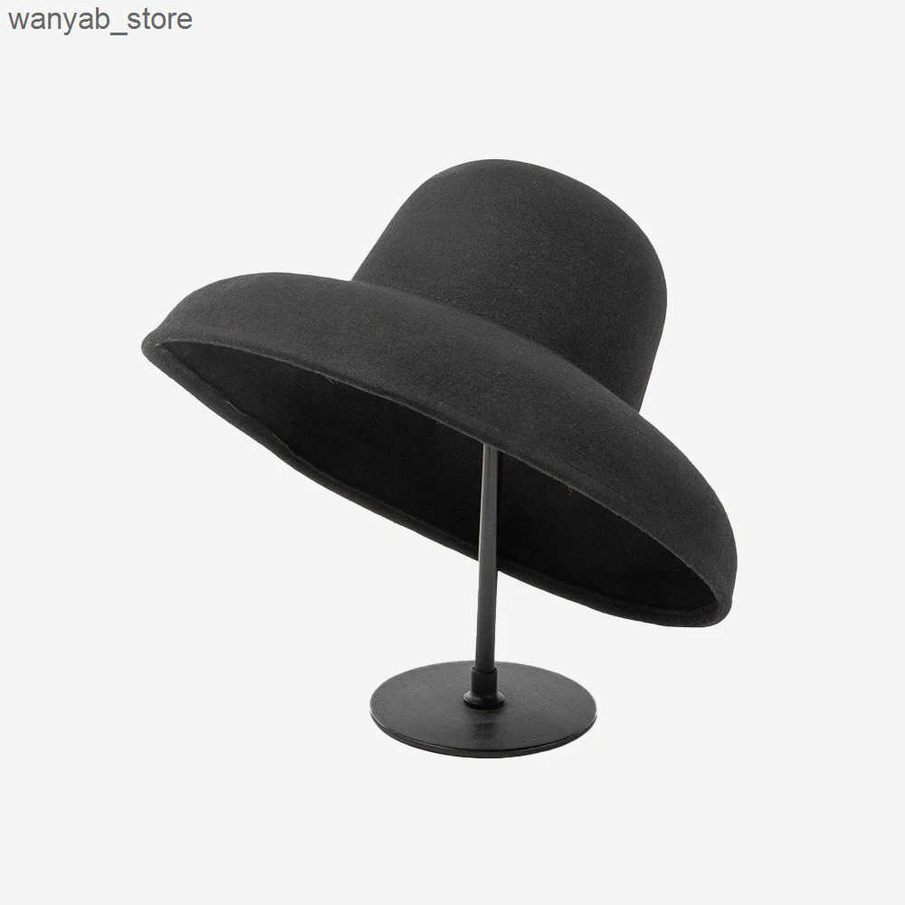 Wide Brim Hats Bucket Hats % Wool felt women vintage hat fashion hat wide brim hat L240910
