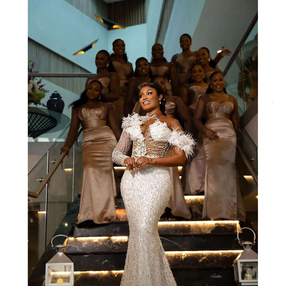 Long One Dresses Mermid Wedding Sleeve V Neck Lce Appliques Sequins Beded Perls Sexy Floor Length Plus Size Forml Bridl Gowns Abiti D Spos Customed A