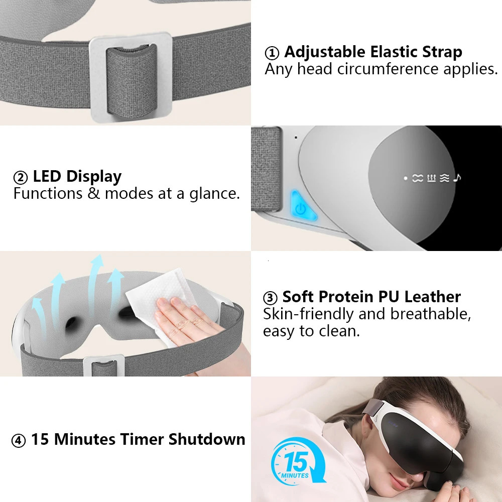 6D Visible Smart Eye Massager Heated Mask Electric Vibration Airbag Pressure Music Care Relax Relif Fatigue Travel Rest 241118