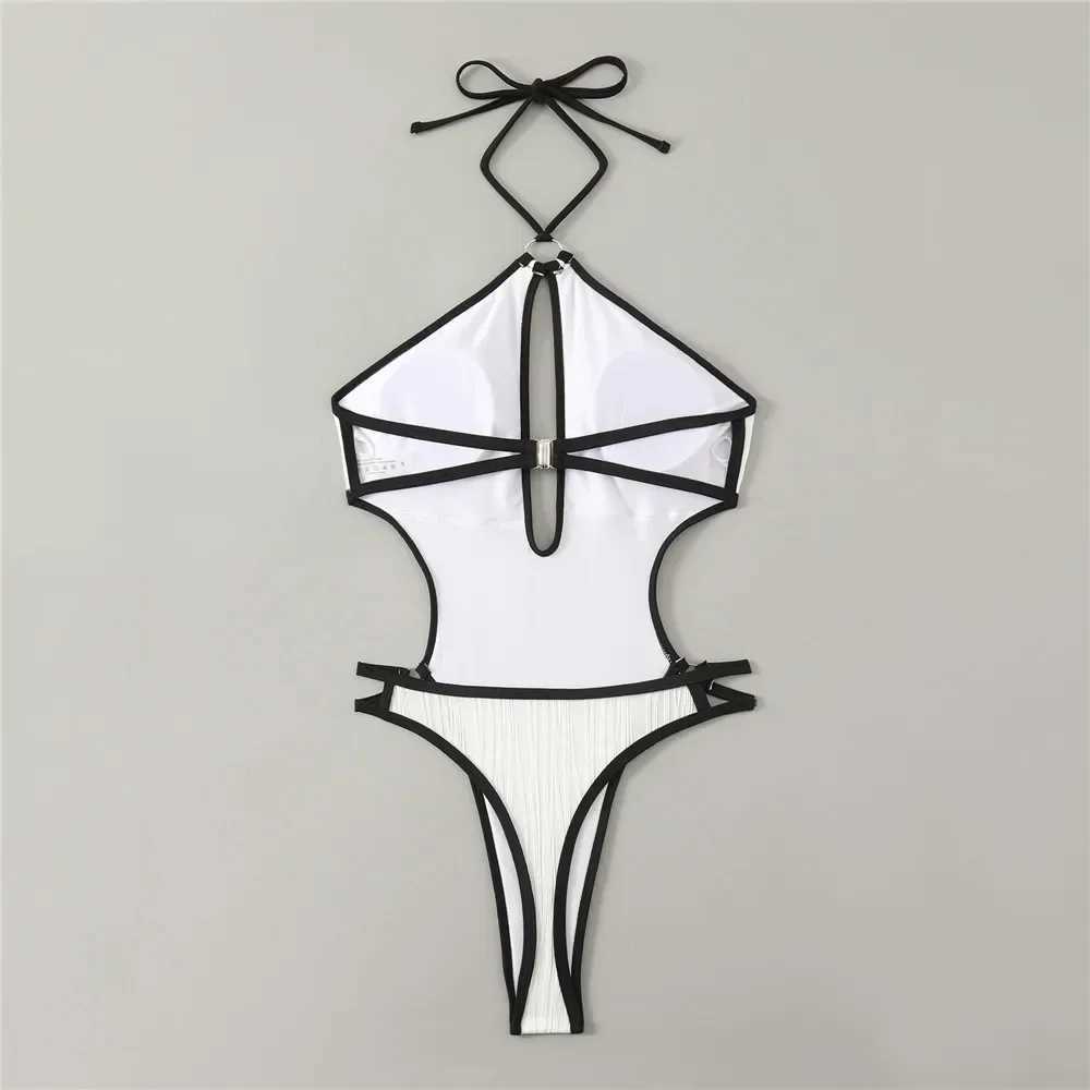 Women's Swimwear Sexy white backless swimsuit womens 2024 one-piece swimsuit hollow single Gini swimsuit H241130