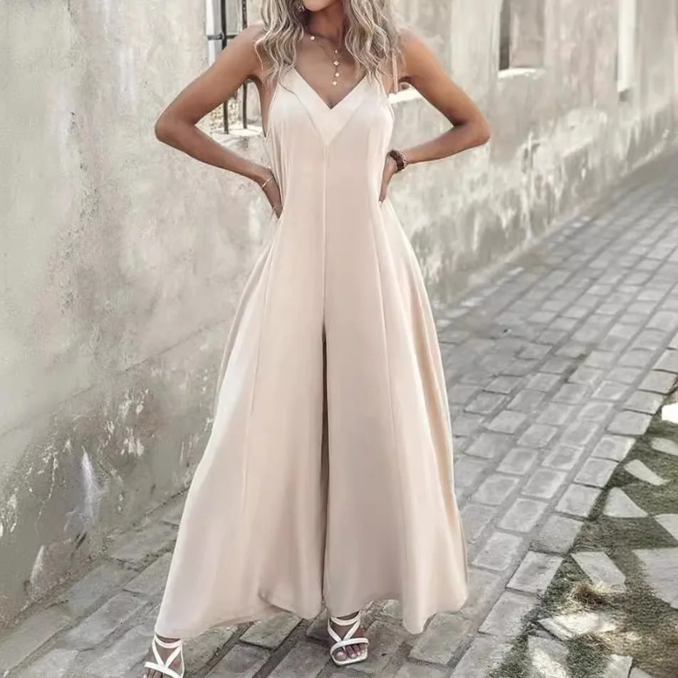 2024 Summer Fashion Elegant Female Pants Set Solid Color ONeck Short Sleeves Trousers 2Pcs Wide Leg Jumpsuit Clothing 240419