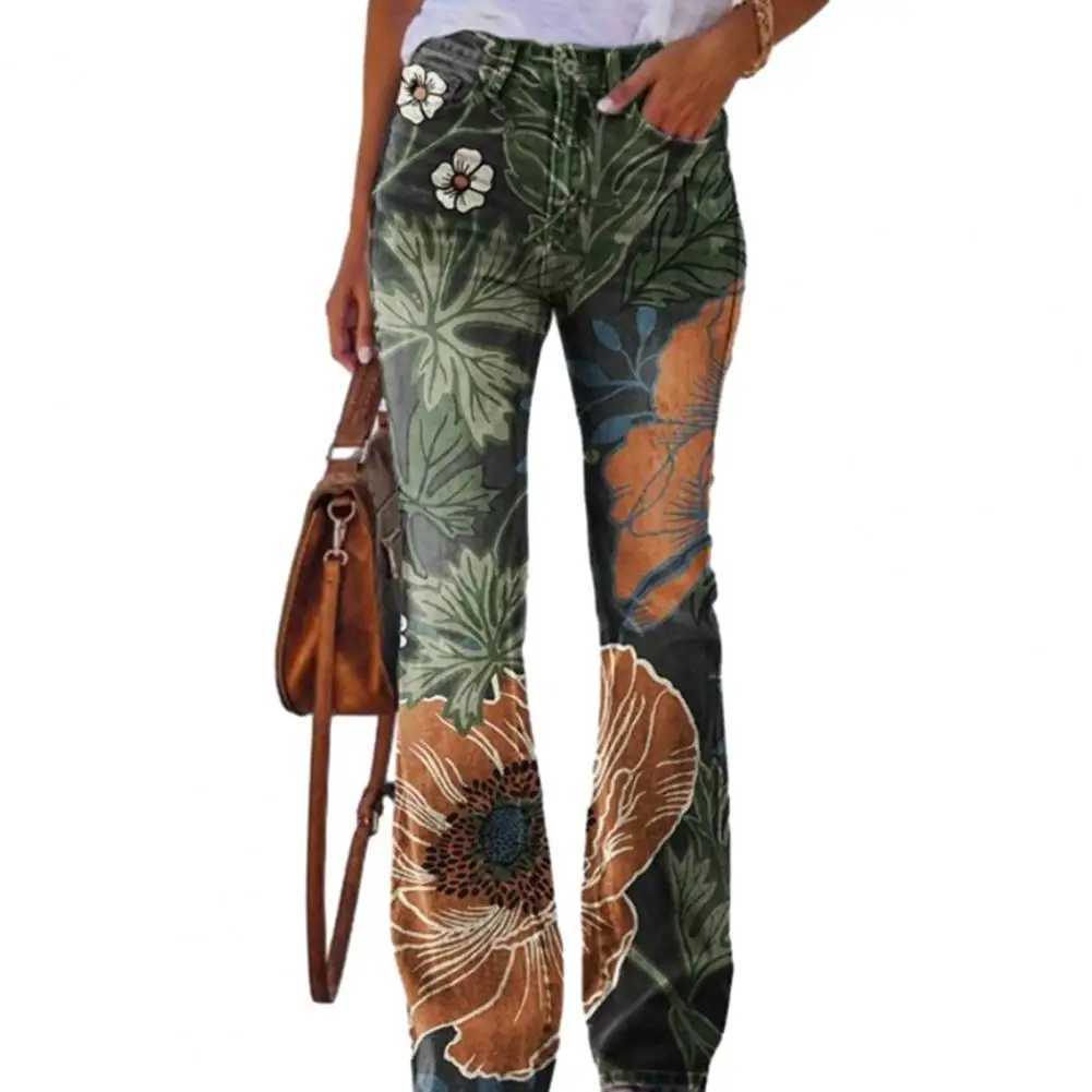 Women's Jeans Printed Flare Jeans Womens Low Waist Trouser Retro Aesthetic Denim Pants T-shirt Mom Casual Korean Fashion Jeans H241130