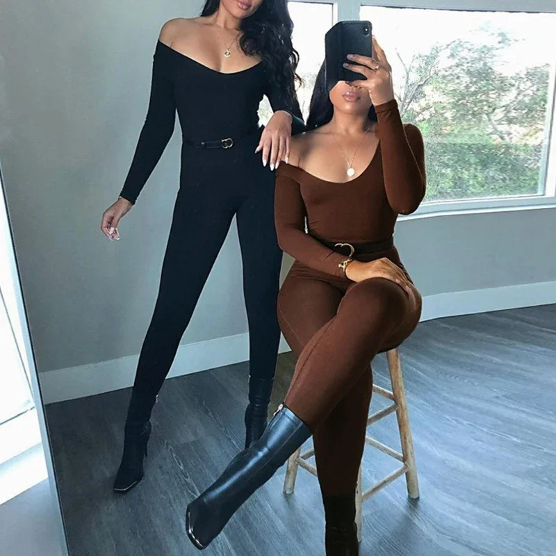 Sexy Jumpsuit Autumn Solid Long Sleeve Bodycon Black Rompers Fashion Sports Streetwear Casual Skinny Overall Female 241125