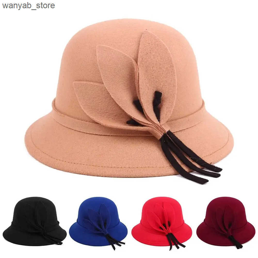 Wide Brim Hats Bucket Hats Brim Bowler Girl Fedora Hats Elegant Church Bowler Cloche Hats Autumn Winter Warm Hat Felt Bucket Cap Women Vintage Retro H