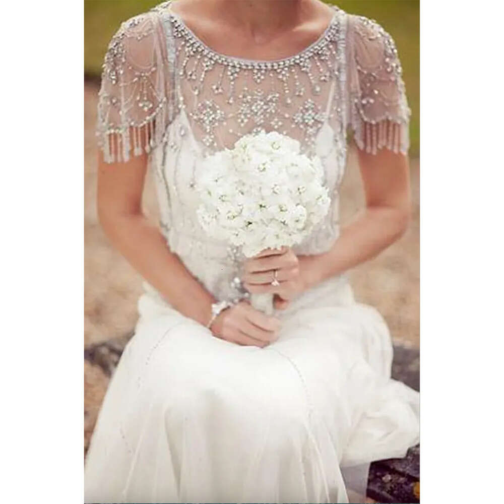 Gatsby Dress Boho Wedding Great Crystals Beaded Bridal Gowns A-Line Cap Sleeve Ivory Vintage Country Beach Bride Dresses Sexy Illusion Back Vestidos e