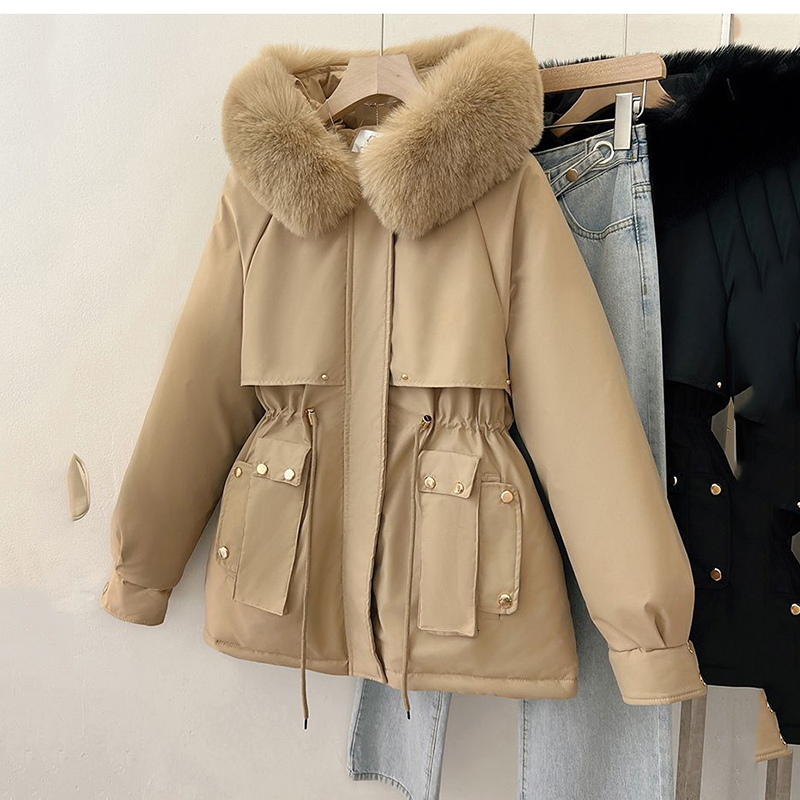 Winter Plus Size 3Xl Thick Parka Women Detachable Hooded Outerwear Big Fur Collar Student Cotton Padded Jacket