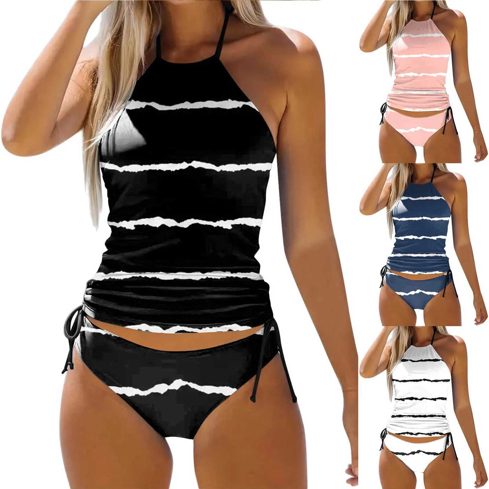 Women's Swimwear Womens Tankini 2-piece polka dot swimsuit backless adjustable beachwear bikini swimsuit Tankini set H241130
