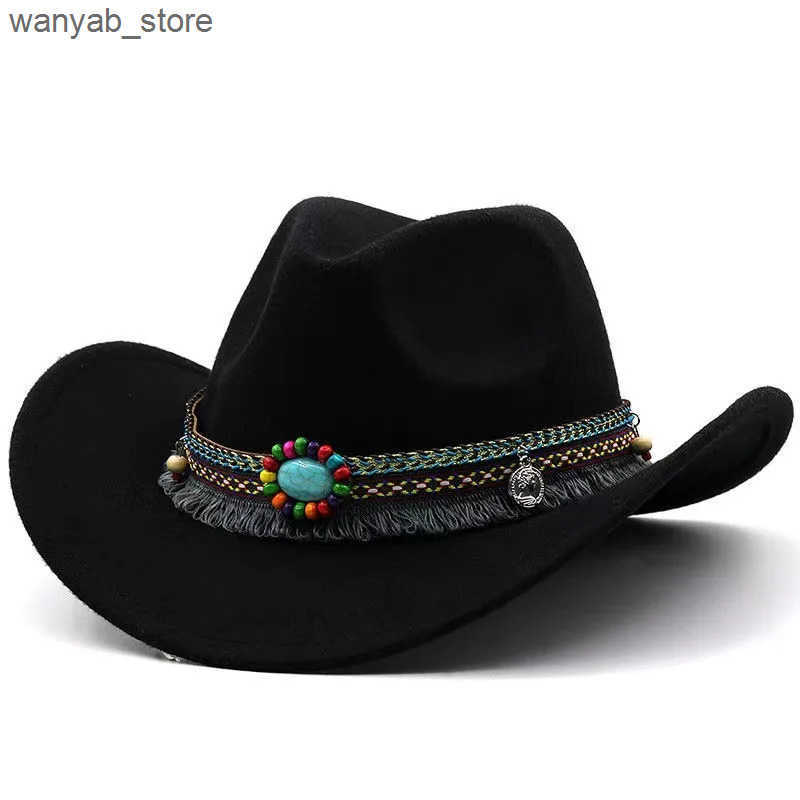 Wide Brim Hats Bucket Hats 2024 Simple Upturned Brim Hat Woolen Jazz Hat English Style Top Hat Ethnic Style Belt Solid Color Western Cowboy Hats L2409
