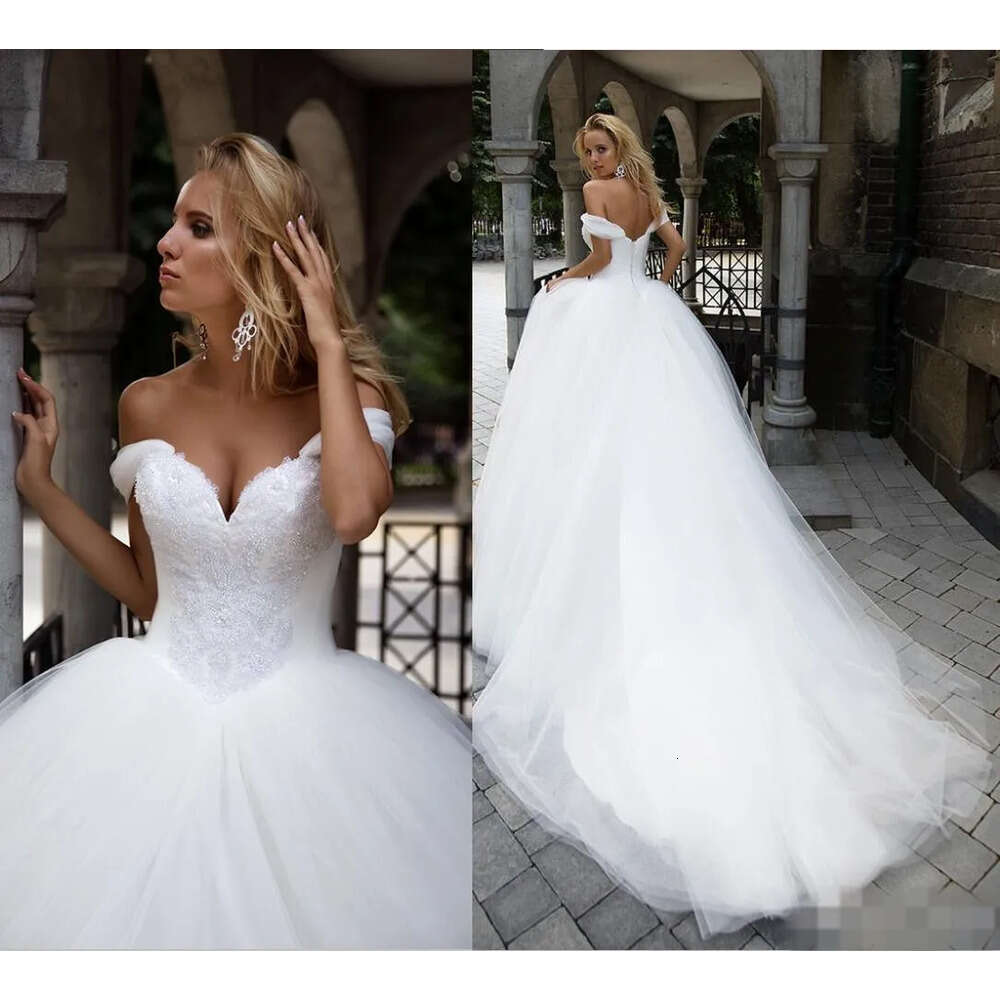 Ball Beaded Dresses Crystal Gown Off The Shoulder Cap Sleeves Tulle Custom Made Wedding Dress Vestido De Novia