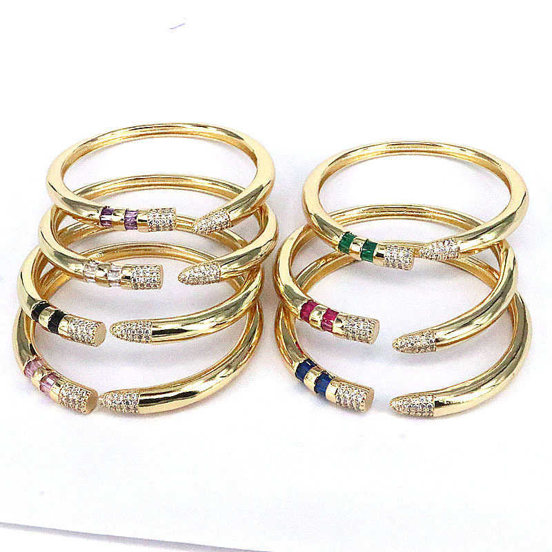 Charm Bracelets Unique retro color geometric micro-inset zircon copper plating 18k fashion trend open bracelet woman Q240430