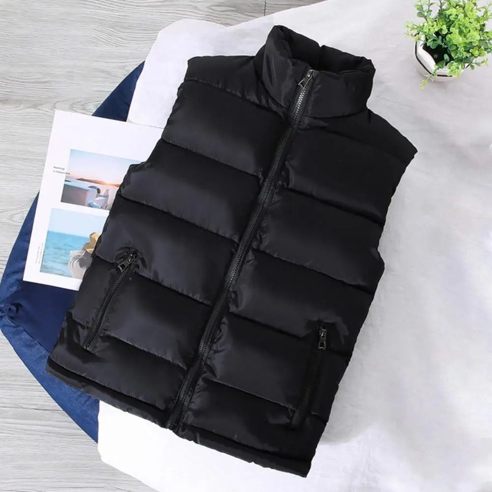 White Vest Jacket Men Solid Color Thickened Stand Collar Zipper Slim Fit Sleeveless Autumn Winter 241129