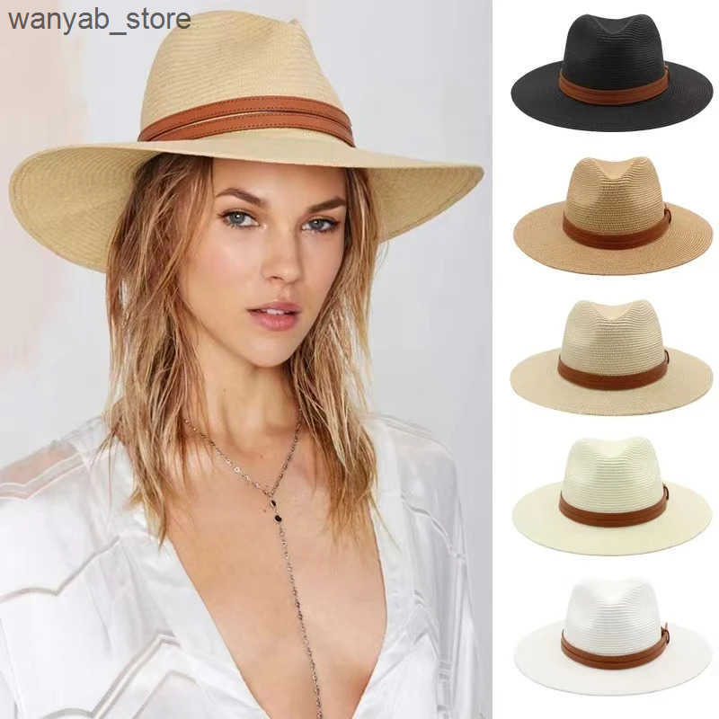 Wide Brim Hats Bucket Hats Large Size 56-58 59-60cm New Natural Panama Straw Hat Summer Men Women Wide Brim Beach UV Protection Fedora Sun Hat Wholesa