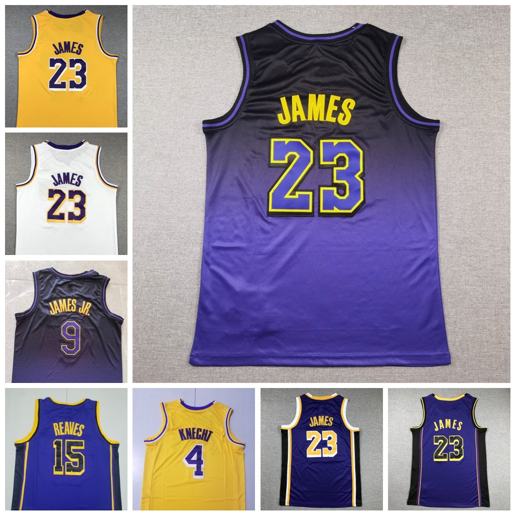 New Season Basketball Jerseys James 3 Anthony Davis 9 Bronny James Jr. 4 Dalton Knecht White Yellow City Purple Mens Jersey Stitched