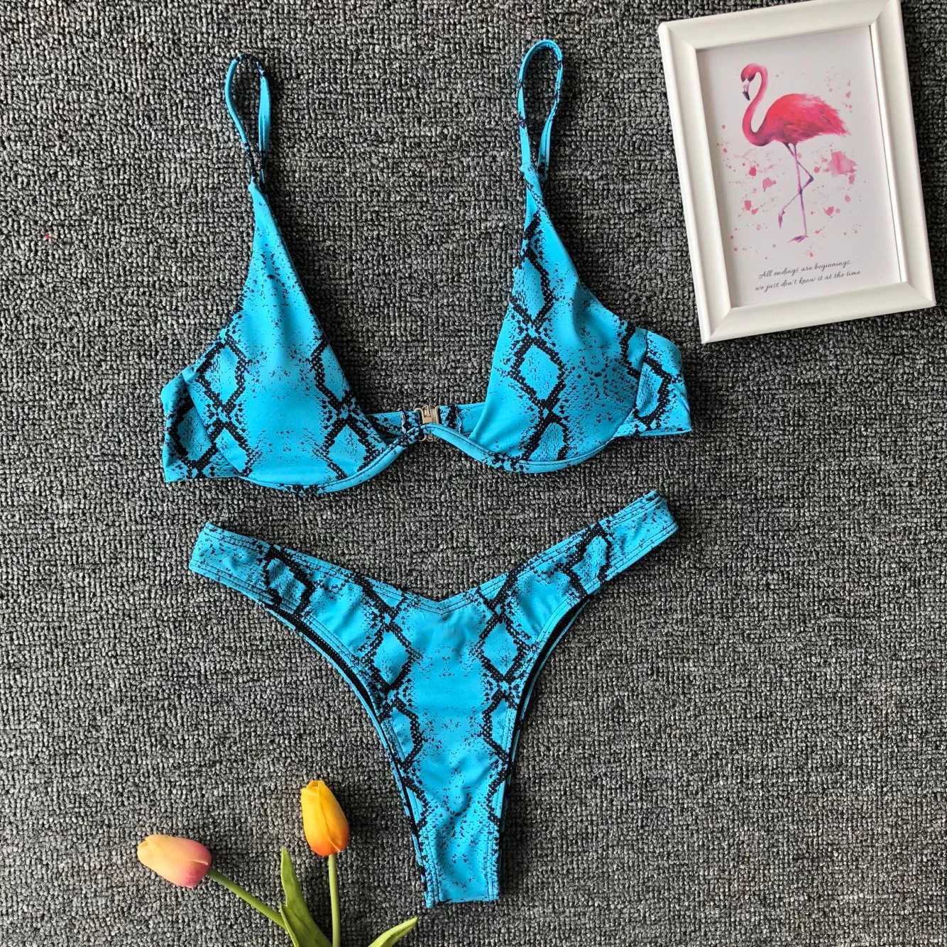 Women's Swimwear Micro Bikini 2024 swimsuit womens sexy yellow leopard snake skin printed underwear swimsuit beach swimsuit bead bikini swimsuit 