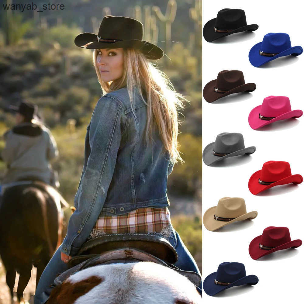 Wide Brim Hats Bucket 3 Sizes Parent-child Men Women Kids Children Woolen Western Cowboy Hat Sunhat Party Travel Outdoor Cap Classical Retro L240910 L