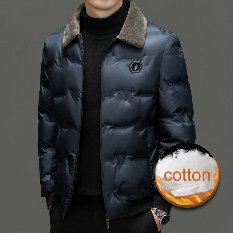 Men Autumn Winter Cotton Jacket Fur Collar Warm Comfortable Padded Thickened Down 2024 Solid Clothes L5XL Coat 241120