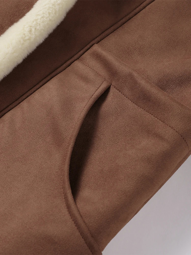 Casual Lamb Wool Solid Winter Women Coat Fashion Turndown Collar Loose Pockets Female Jacket Autumn Ladies Thick Outwear 241129