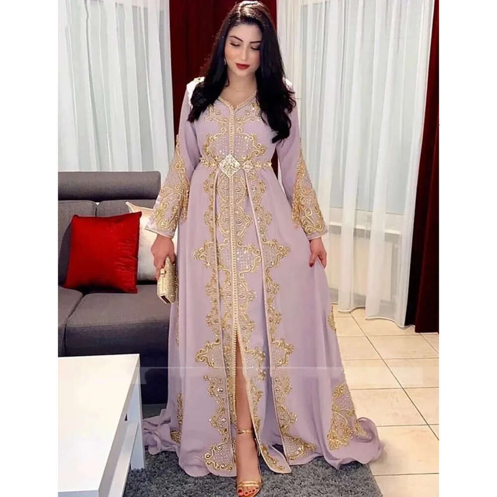Muslim Evening Lilac Dresses Lavender Beaded Lace Dubai Caftan Long Sleeve Prom Vestidos Formales Robe Soiree De Mariage 6660306