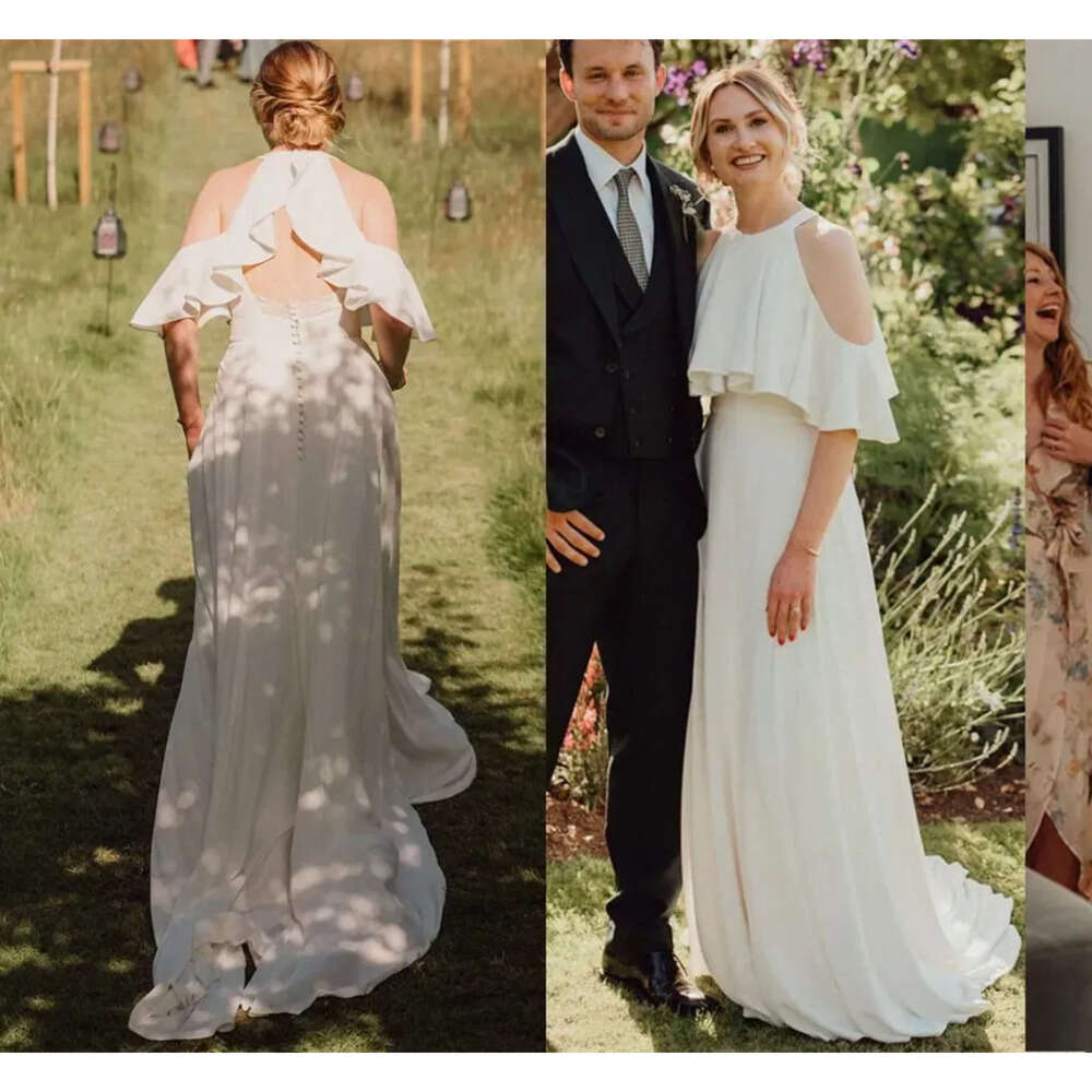 Bridal Country Boho Wedding Dresses Gown Chiffon Off The Shoulder Straps Sweep Train Plus Size Custom Made Garden Beach Vestido De Novia