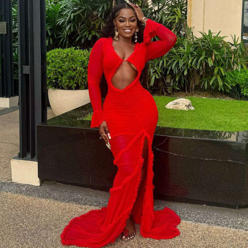 African Women's Fashion European And American New Hollowed Out Slim Fit Fish Tail Or Mop Dress For Women