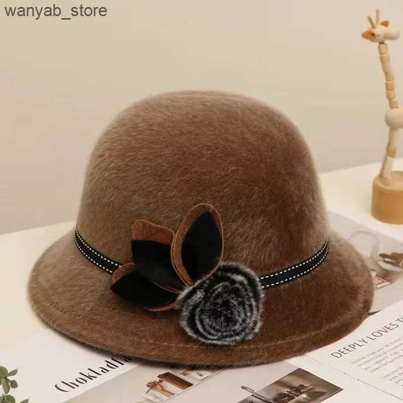 Wide Brim Hats Bucket Hats Fedoras Cap Jazz Cap Women Pompom Dome Hat Bowler Dome Wool Hat Vintage Elegant Wool Ladies Church Hat Winter Autumn Warm C