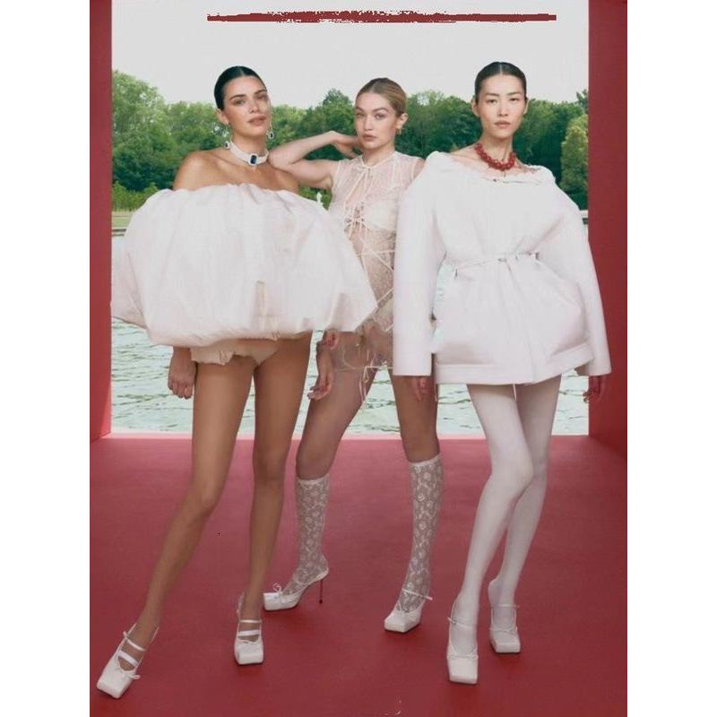 Kendou Liu Wen's 2024 Summer New Style Slippers Women's White Square Bow Ballet High Heels Sandals