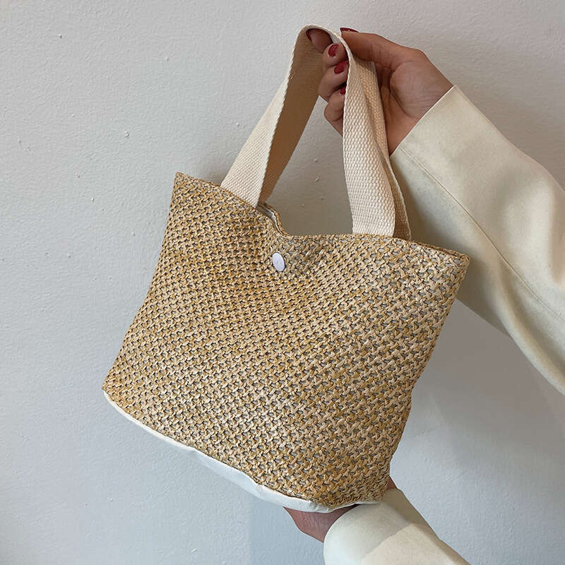 Summer Rattan Woven Bucket New Vacation Beach For Women, Ins Single Shoulder Tote Bag B1