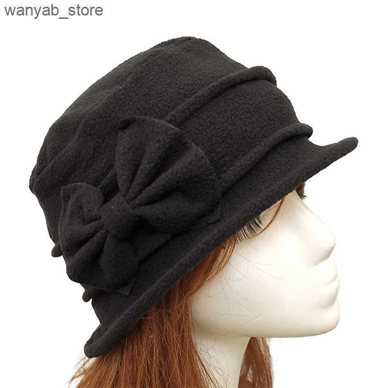 Wide Brim Hats Bucket Hats Womens Bell Beret Hat French Vintage Floral Fce Cloche Hat Classic Winter 1920s Bucket Hat L240910