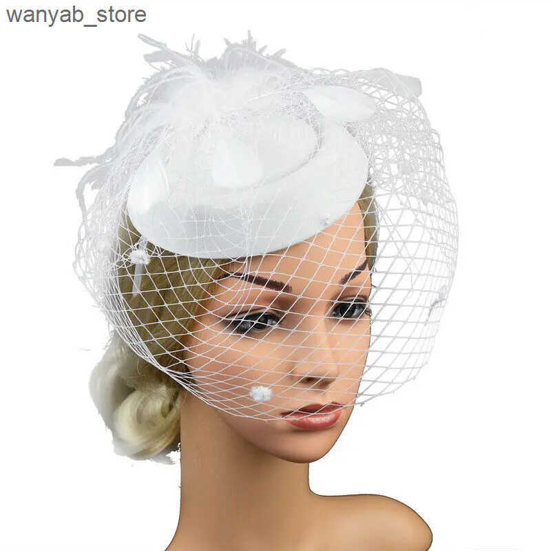 Wide Brim Hats Bucket Hats Handmade Large Women Feather Floral Hair Fascinator Hat Headband Accessories New Fedoras L240910