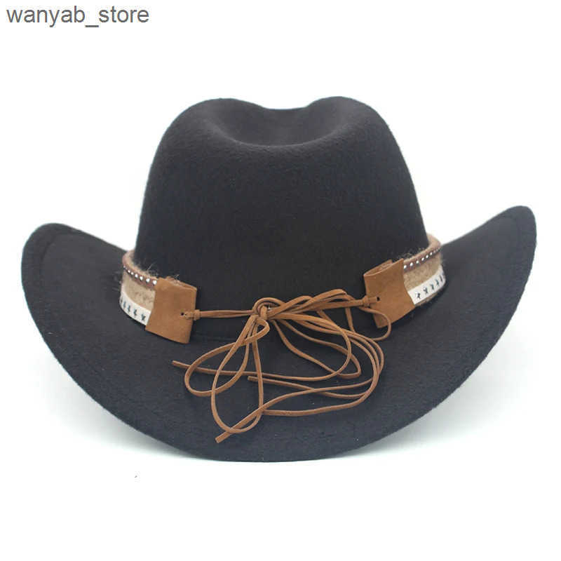 Wide Brim Hats Bucket Hats 3 Sizes Parent-child Men Women Kids Children Woolen Western Cowboy Hat Wide Brim Sunhat Party Travel Outdoor Cap Classical 