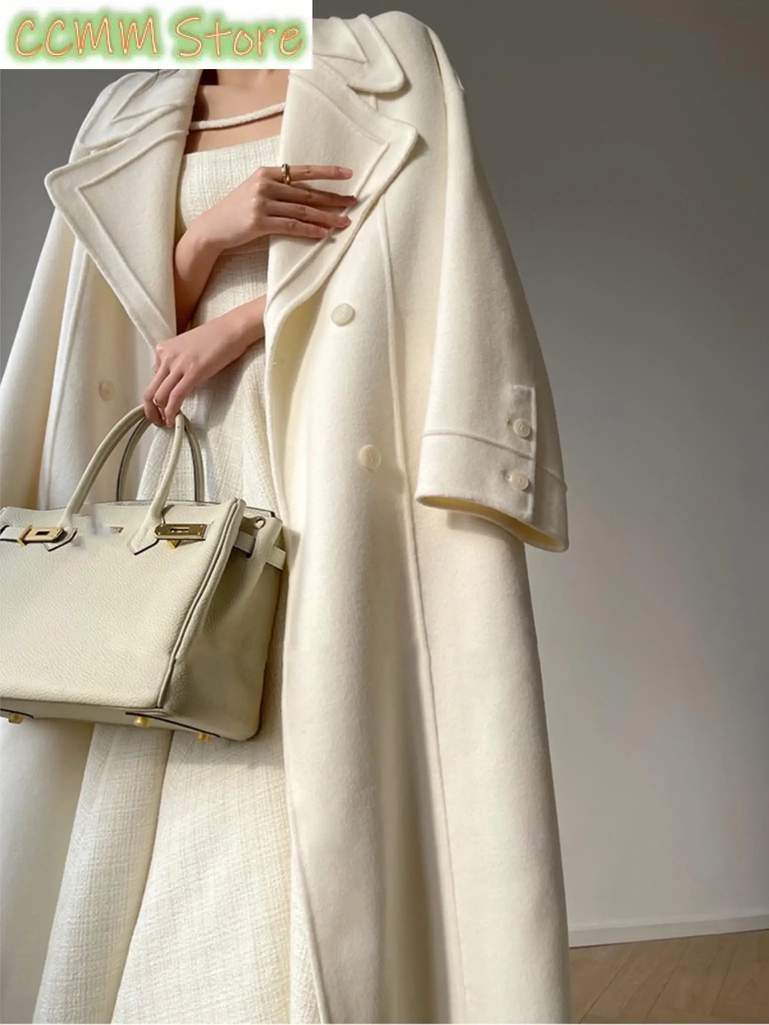 Women Fashion Elegant Quality Woolen Coat Winter Warm Solid Lapel Overcoat With Belt Female Autumn Outerwear Mujers Cloak 241129