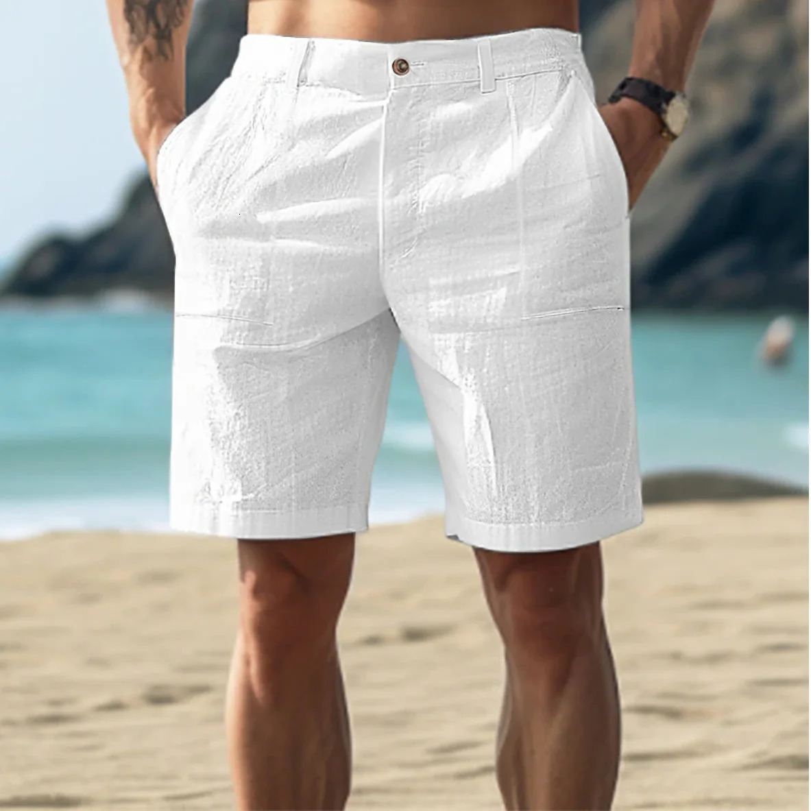 Summer Mens Cotton and Hemp Shorts Fashion Versatile Trend 240415