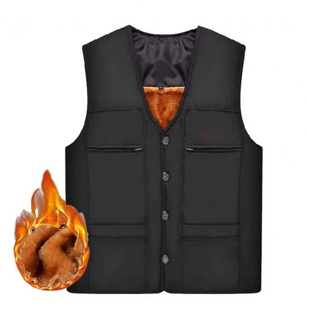 Men's Down Parkas Mens Vest Thick Cotton Cardigan Keep Warm Windproof Top Jacket Middle-aged Men Winter Plus Velvet Vest Loose Sleeveless Coat z2
