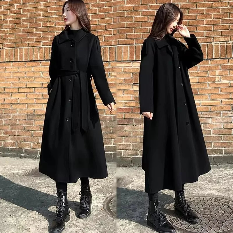 Autumn Winter Women Medium Long Styles Coat Female Thickening Sleeves Wool Blend Jacket Korean Ladies Loose Woolen Outwear 241129