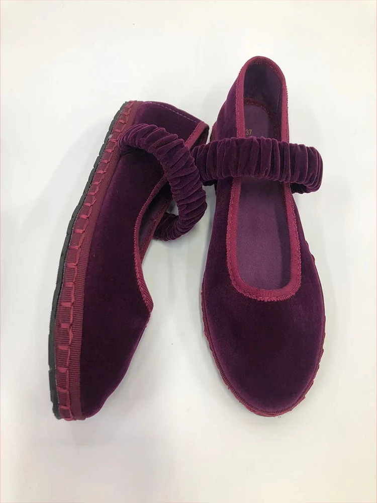 Elastic Band Velvet Mary Janes Ballet Flats Shoe 2024 Trend Solid Color Fabric Canvas Shoes Ladies Elegant Loafers Black 241126