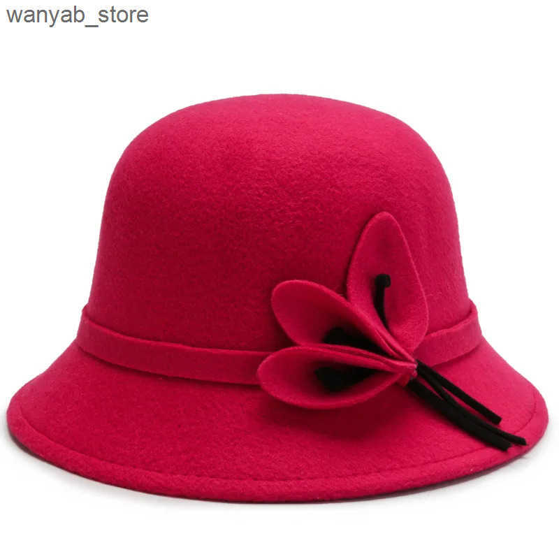 Wide Brim Hats Bucket Hats Elegant Wool Boater Flat Top Hat For Women Autumn Winter Woolen Jazz Cap Wide Brim Fedora Hat Classic Bowler Gambler Top Ha