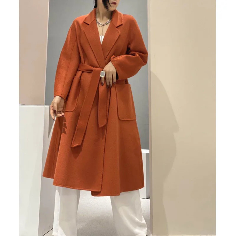 LANMREM 2024 High End Water Ripple Doublesided Wool Coat Women Long Bathrobe Style Autumn Winter For Female 2A2 241129