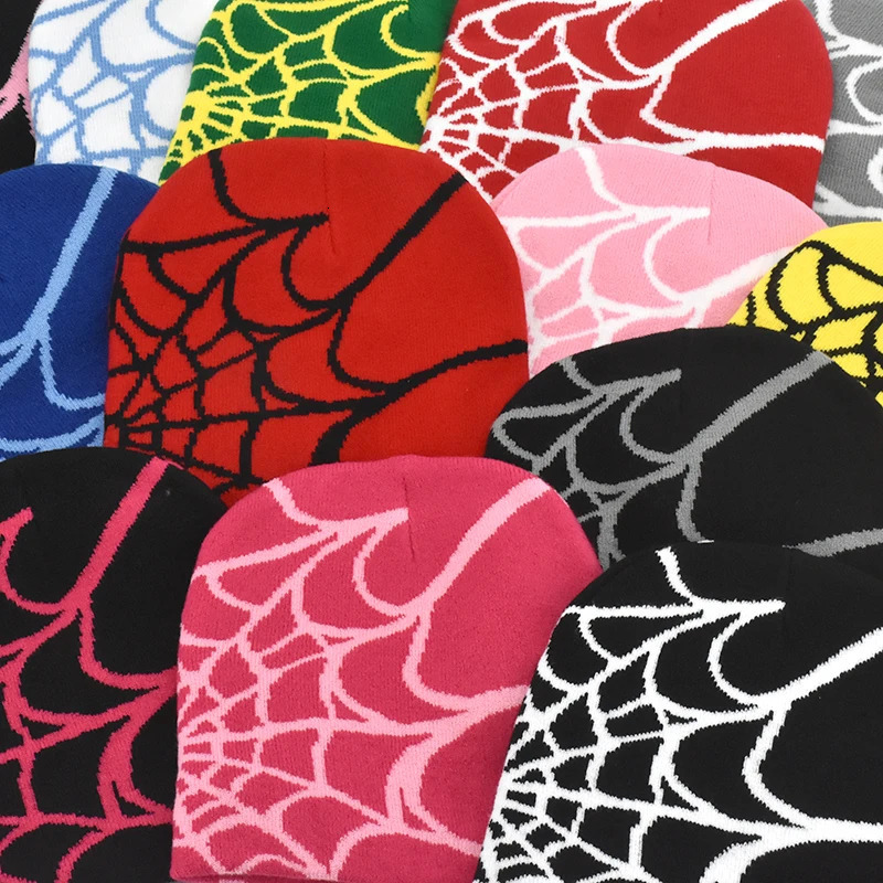 Y2K Gothic Spider Pattern Wool Acrylic Knitted Hat Women Beanie Winter Warm Beanies Grunge Hip Hop Casual Skullies Outdoor Cap 241125