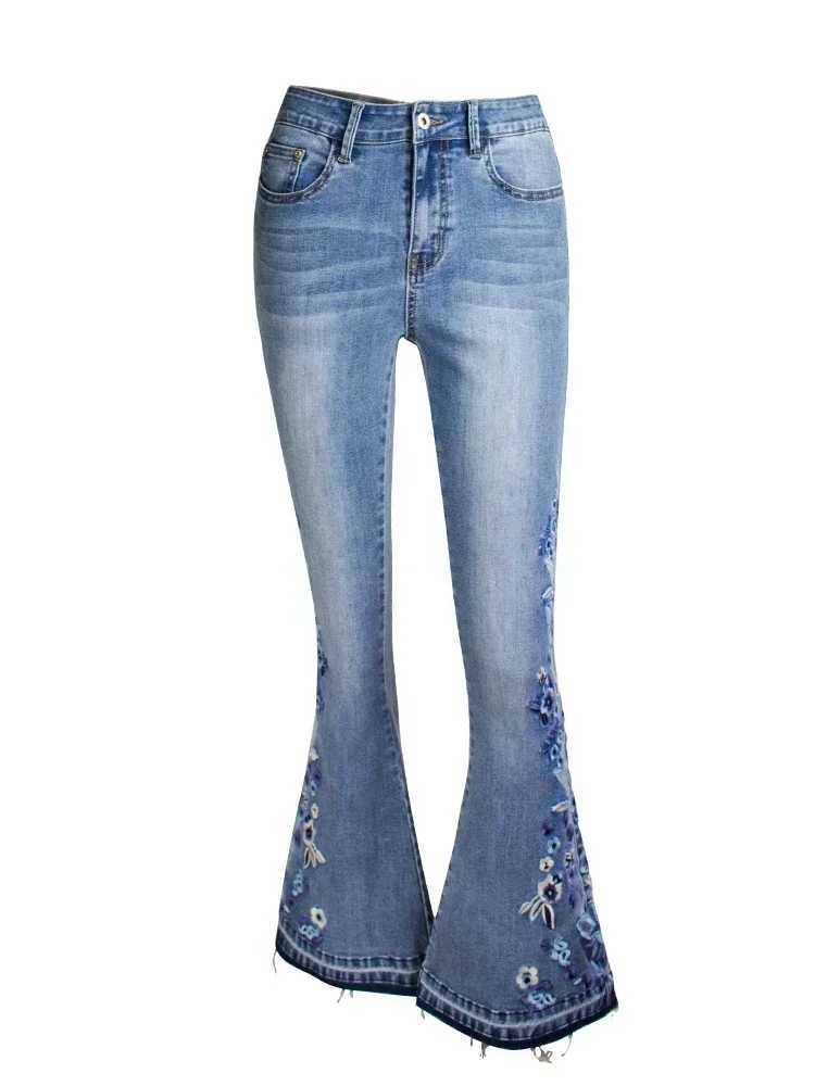 Women's Jeans European and American womens clothing denim flash pants embroidered denim spring autumn wide leg jeans womens pants H241130