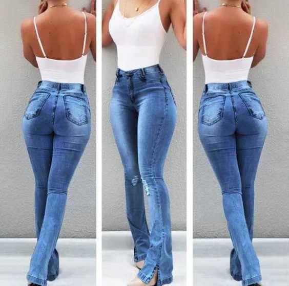 Women's Jeans Jeans Flare Pants Womens Denim Pencil Pants Hip Wrap Elegant Splicing Collar Sexy Trousers High Waist Autumn Slimming H241130