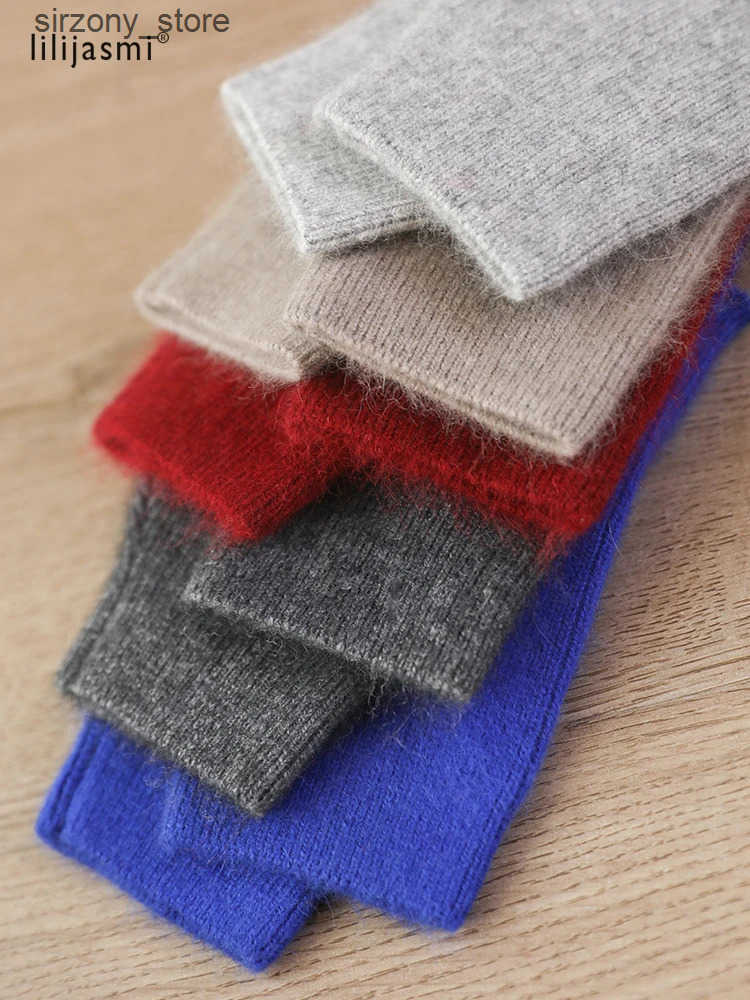 Mittens Mink Cashmere Autumn Winter Women Gloves Fingerless Warm Racoon Wool Mitten Wrist Length Thumb Hole Mitts Korean Female Lovely J241130