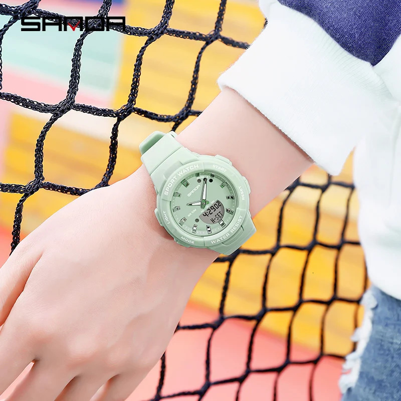 SANDA 6005 Womens Casual G-style Quartz Watch Sports Waterproof Wristwatches Dual Time Fashion White Clock Lady Digital Watches 240428
