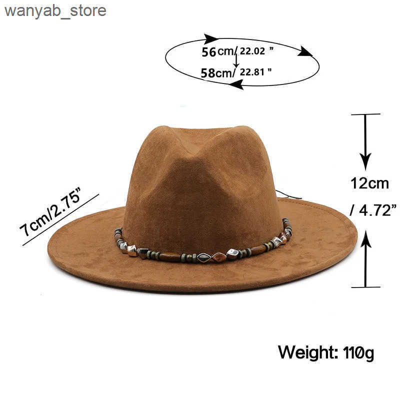 Wide Brim Hats Bucket Hats Fashion Women Men Pork Pie Hat Dad Suede Flat Fedora Hat Lady Gentleman Gambler Panama Trilby Hat With Fashion band Size 58