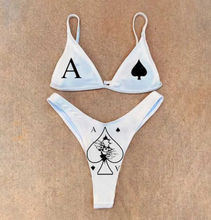 Women's Swimwear New black and white sexy gothic Emo womens two-piece skull print bikini set split swimsuit H241130