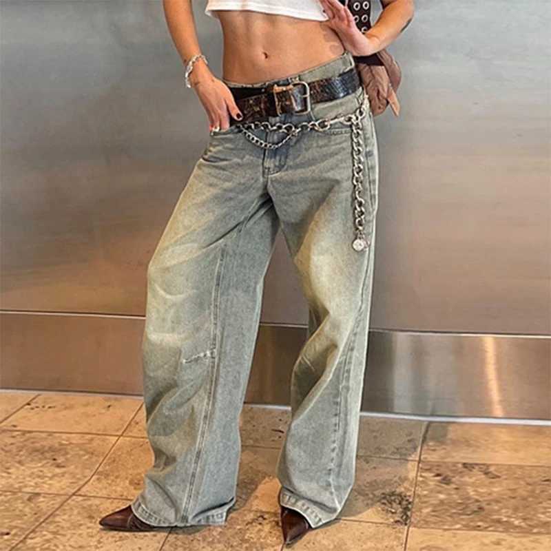 Women's Jeans Vintage Grunge Aesthetic 00s Retro Luggage Trouser Y2K Boyfriend Loose Fit Jeans Womens Low Waist Wide Leg Jeans H241130